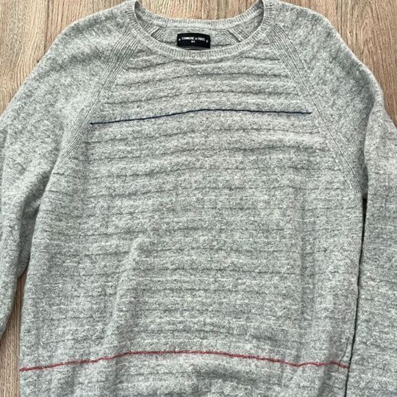 Commune De Paris of 1871 Mens Wool Sweater XL Gray Knit Crewneck Red/Blue Stripe - Picture 2 of 9
